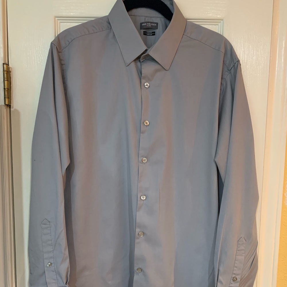 Van Heusen Men’s Gray Dress Shirt, Neck Size 16.5